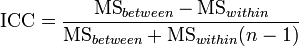 Intraclass correlation for analysis of variance (ANOVA) formula