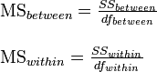 One-way ANOVA mean squares formula