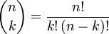 Binomial coefficient formula