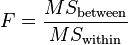 F-value for an analysis of variance (ANOVA) study formula
