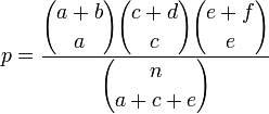 Hypergeometric probability for a 2x3 contingency table formula