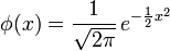 Standard normal distribution probability density function (PDF) formula