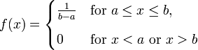 Continuous uniform distribution probability density function (PDF) formula